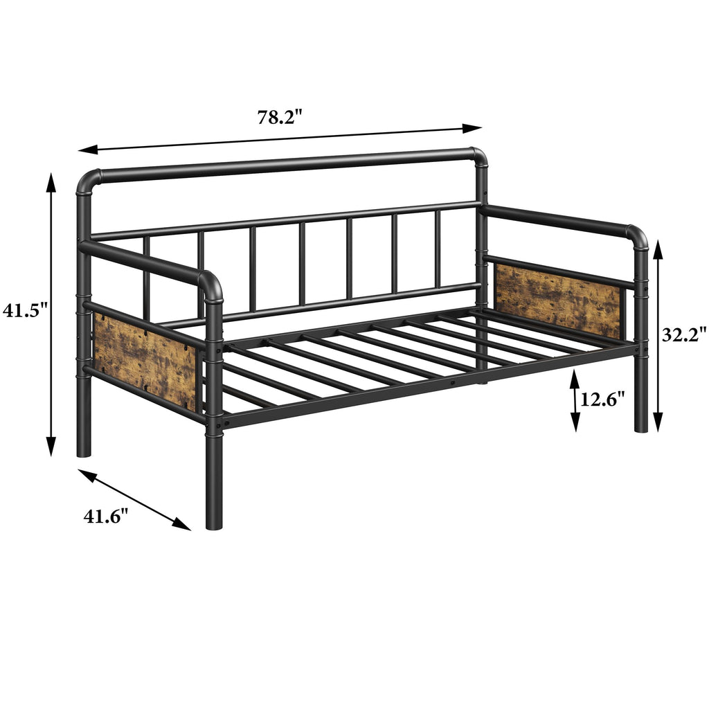 Metal Daybed Frame Twin Size, Daybed with Classic Headboard, Black