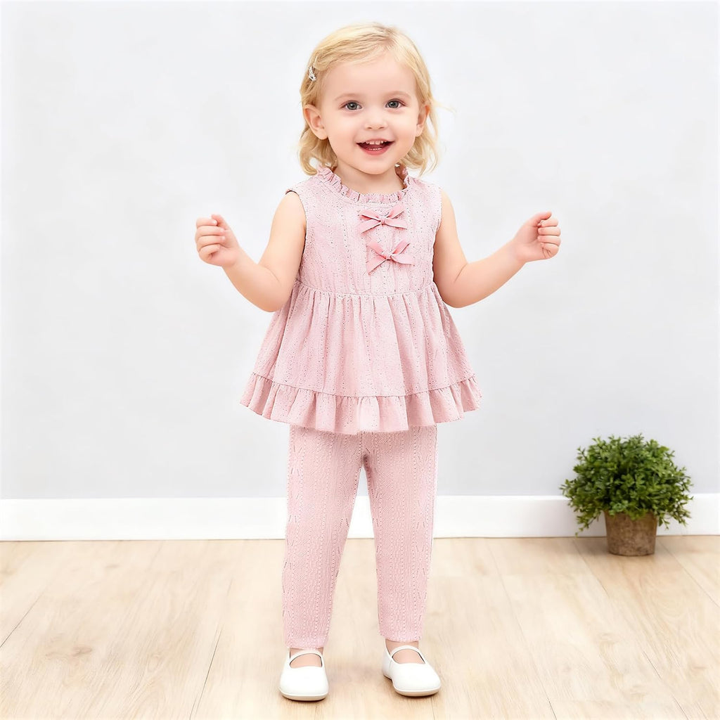 Toddler Girls 2 Piece Summer Outfit, Ruffle Tank Top and Pants Set