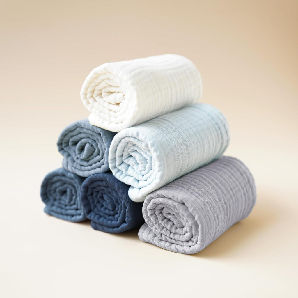 6-Pack Thick Muslin Baby Burp Cloths, 6-Layer Ultra Soft Cotton