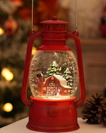 Snow Globe Christmas Decorations - Musical Christmas Snow Globes with 6H Timer,Christmas Village Lighted Scene Snow