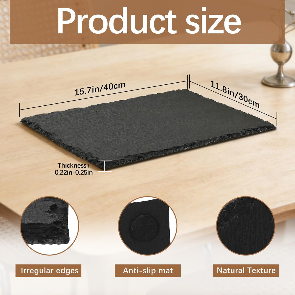 2PCS 16inch*12inch slate cheese board tray charcuterie boards slate placemats,Natural food contact safe