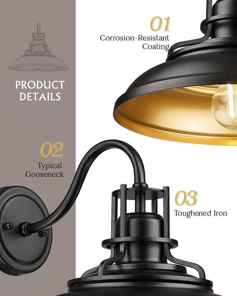 12" Outdoor Barn Light Fixture, Exterior Lighting Fixtures, Black Wall Mount Porch Lights Outdoor House Lights for