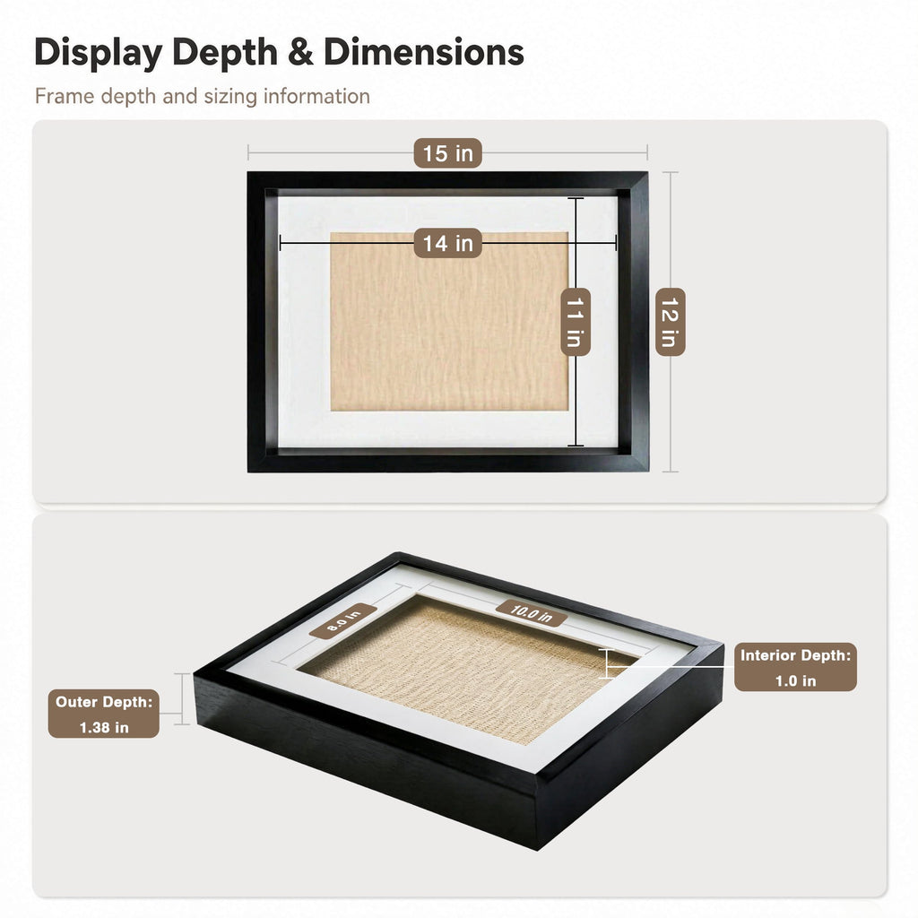 11x14 Shadow Box Picture Frame, 4-Pack Linen Back, with Mat, Black