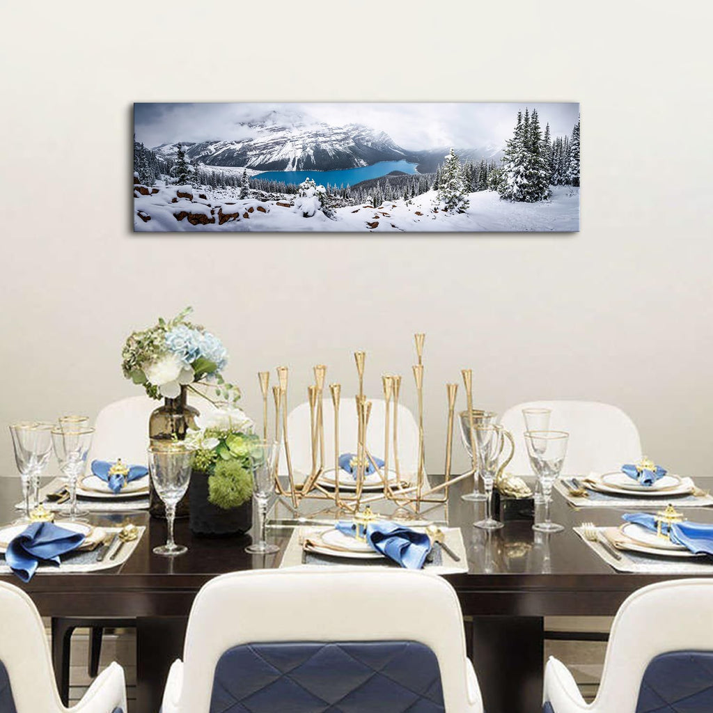 Snow Mountain Canvas Wall Art White Clouds Misty Forest Landscape Prints Picture Wall Decor Winter Tree Blue Lake