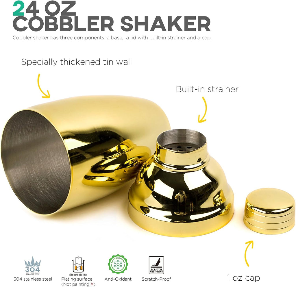 11-Pieces Gold Cocktail Shaker Set Bartender Kit - Bar Tools Set - Set of 11