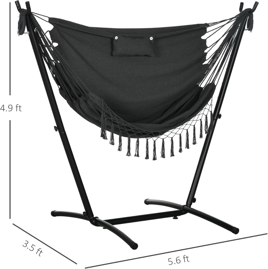 Patio Hammock Chair with Stand Side Pocket Headrest Dark Gray | Outdoor, Hammock Swing, Hanging Lounge Chair