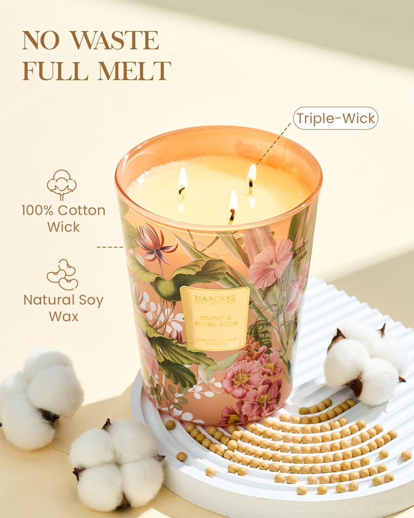 Peony Blush Suede Soy Candle, 35oz 3-Wick, Summer Romantic Gift