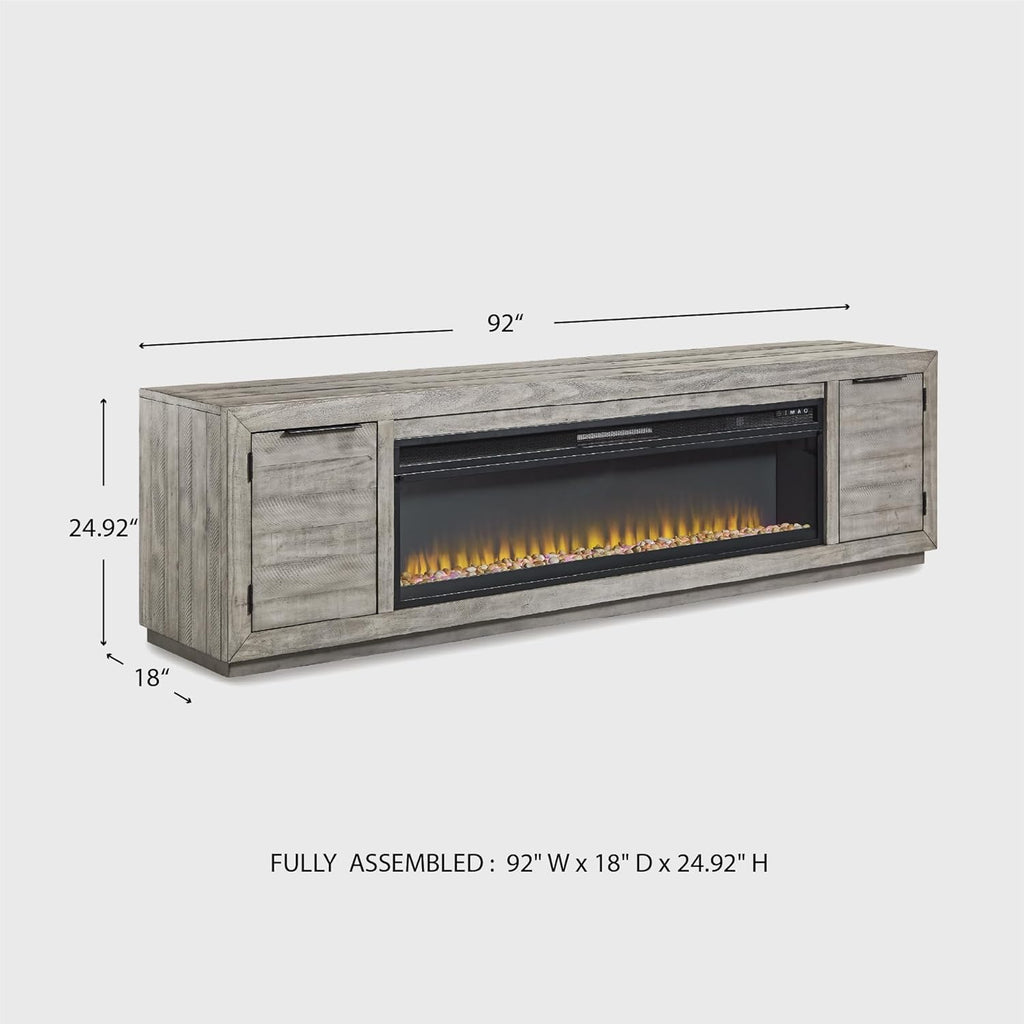92" TV Stand with Electric Fireplace for TVs up to 105", Gray
