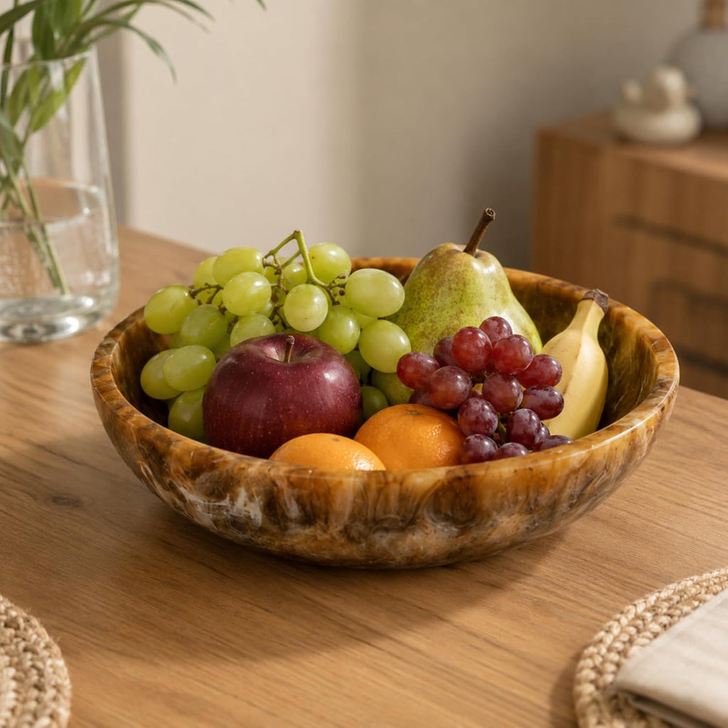 Luxury Marble Resin Decorative Bowl Decor | Handcrafted Round Serving & Centerpiece Bowl | Elegant Brown Gloss Finish