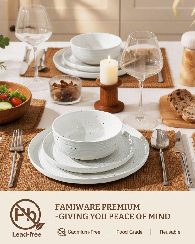 Stoneware Dinnerware Sets with Pasta Bowls, Dish Set for 6