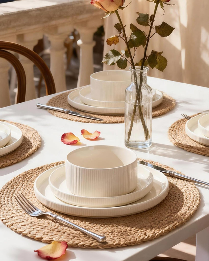 Line Porcelain Dinnerware Set, dish set for 6, Creamy White