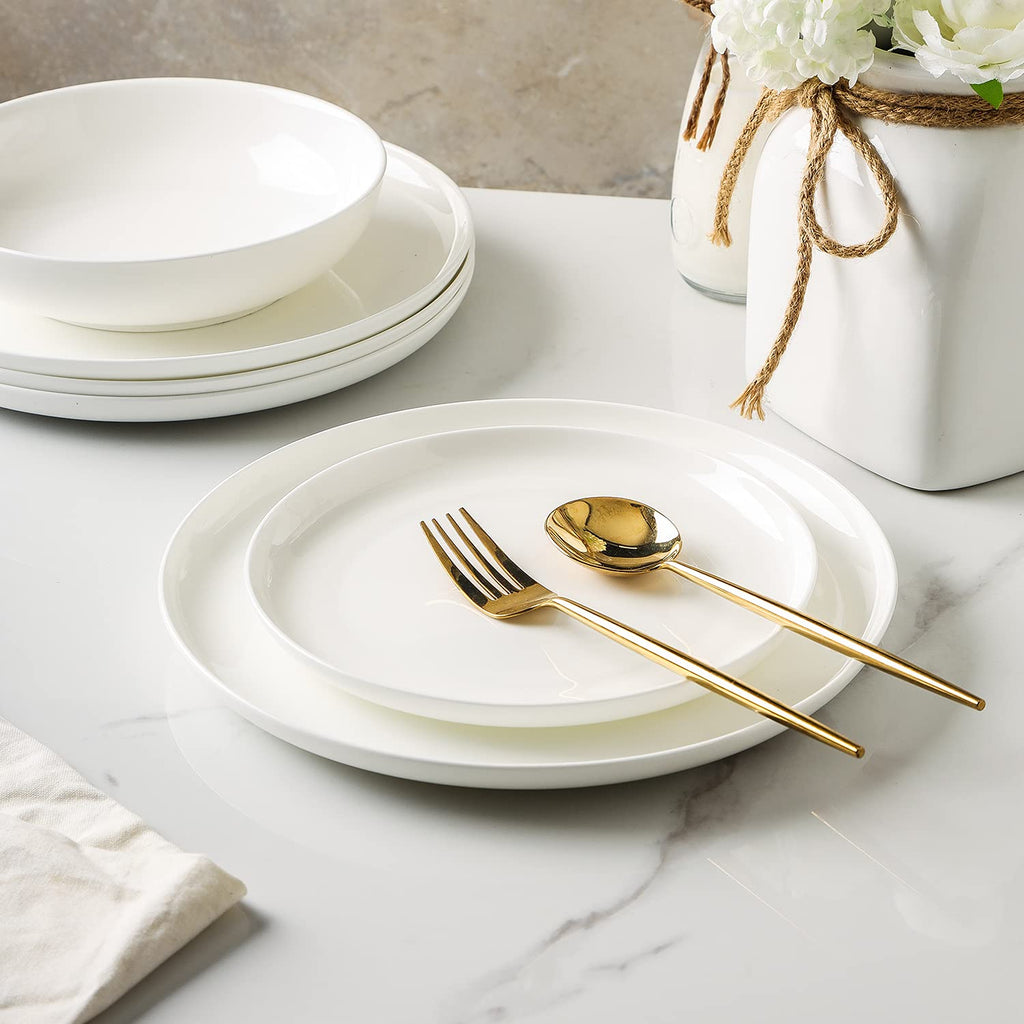 Lain Gabrielle Bone China Dinnerware Set, 12-Piece Service for 4, Solid White