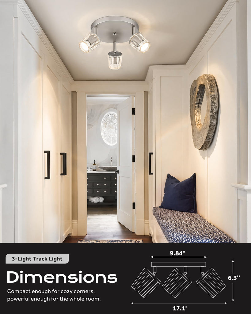 Round Ceiling Track Lighting with Crystal Glass, 3000K Bulb Included