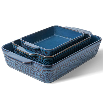 Casserole Dishes for Oven, Blue Ceramic Baking Dish Set of 3