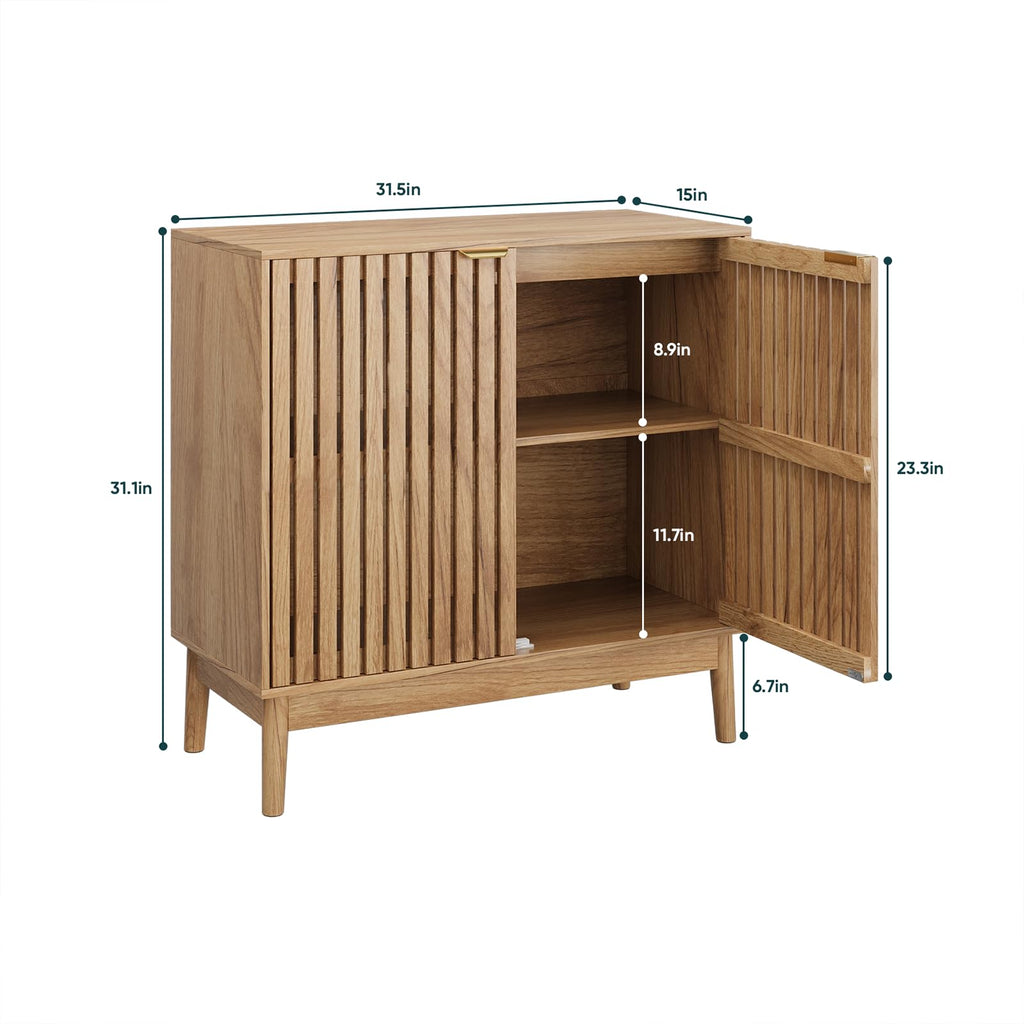 Wooden Sideboard Buffet Cabinet with Slatted Ventilation Doors & Adjustable Shelf, Sideboard Cabinet Storage Cabinet