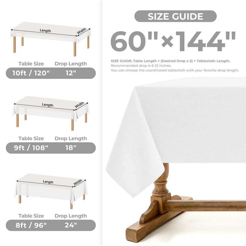 Faux Linen Tablecloth, 60 x 144 Inch White