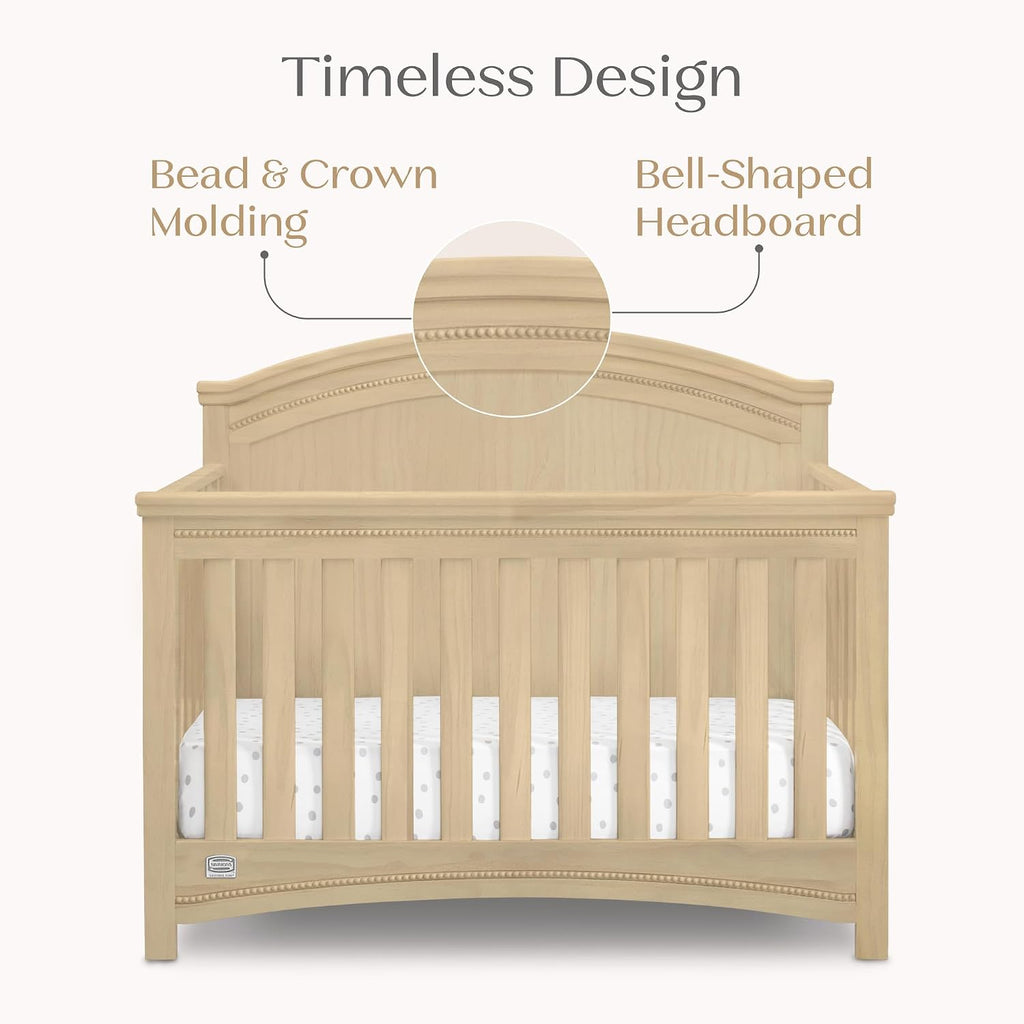 Simmons Kids SlumberTime Emma 4-in-1 Convertible Baby Crib N More - Greenguard Gold Certified, Natural Sandstone