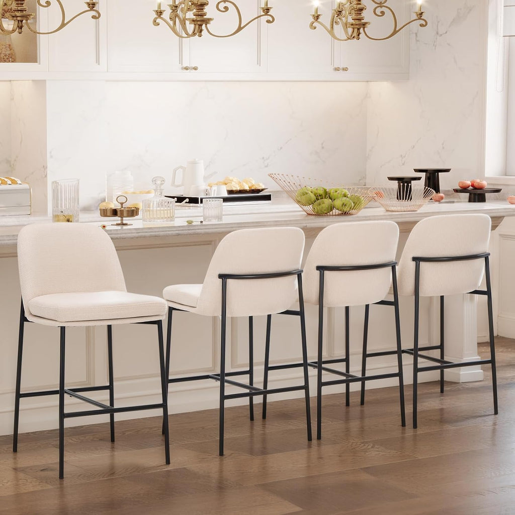Counter Height Bar Stools Set of 4, 25 Inch Modern Fabric Kitchen Island Stools with Back, Upholstered Counter