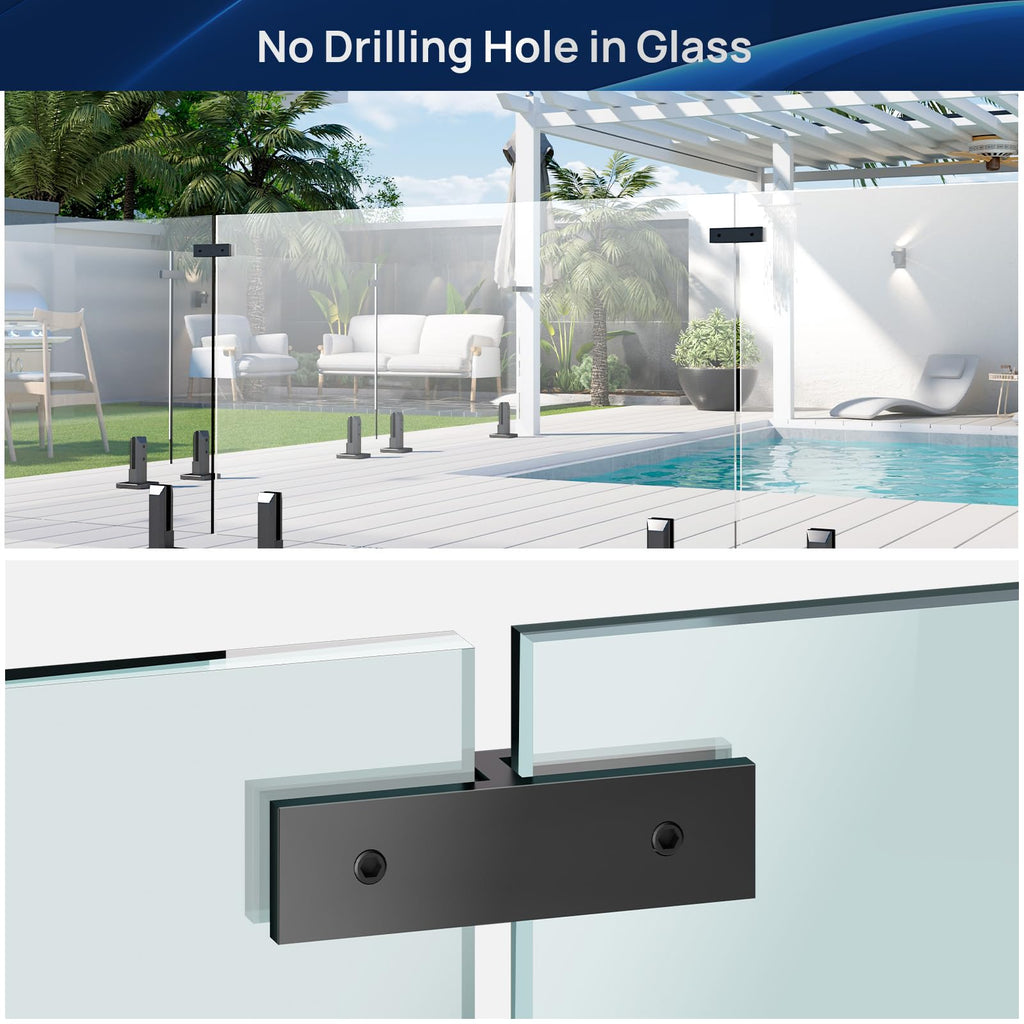 4 Pack SS304 180° Railing Glass to Glass Clamp for 3/8"-1/2" Glass