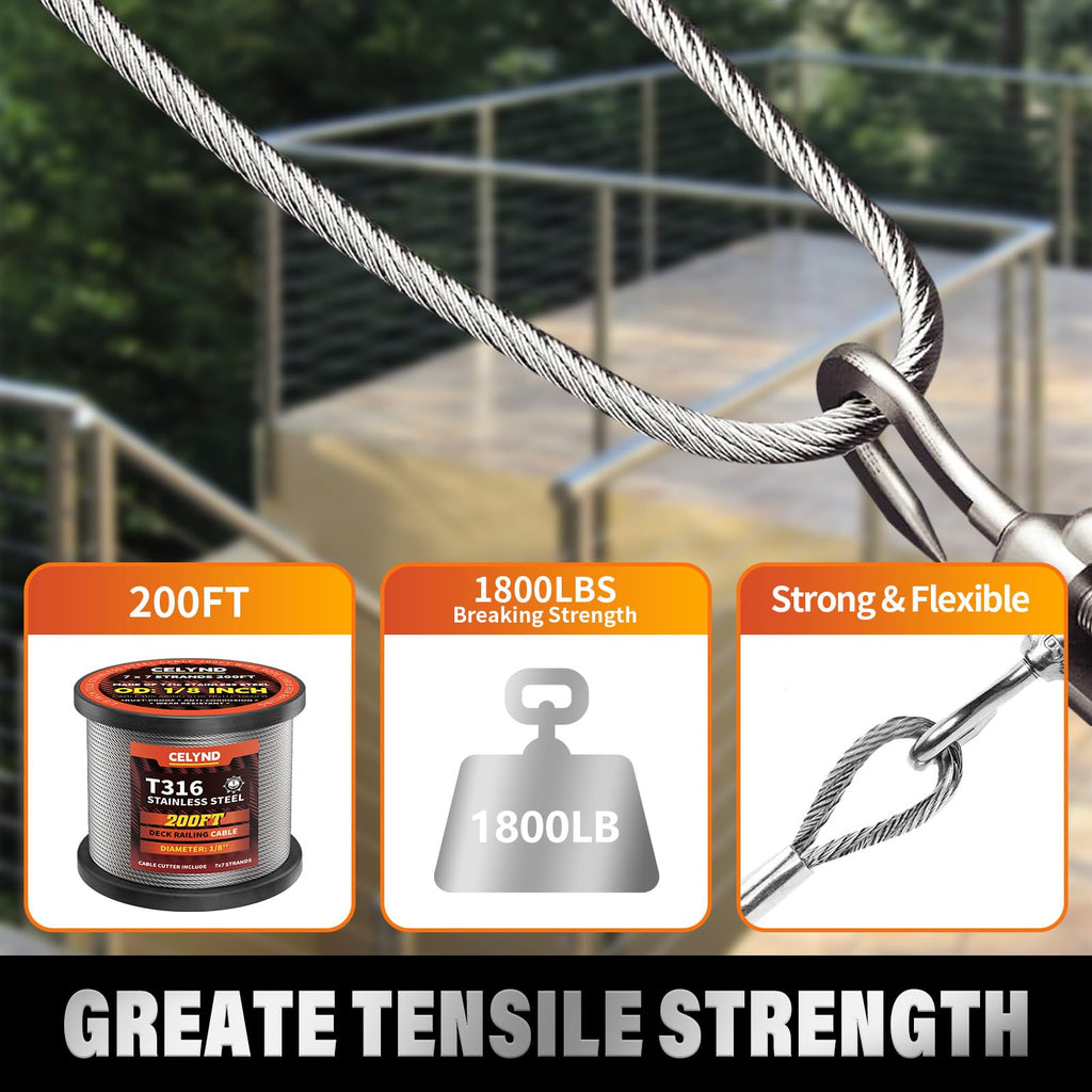 Stainless Steel Cable for Railing - 1/8" T316 Wire Rope Cable