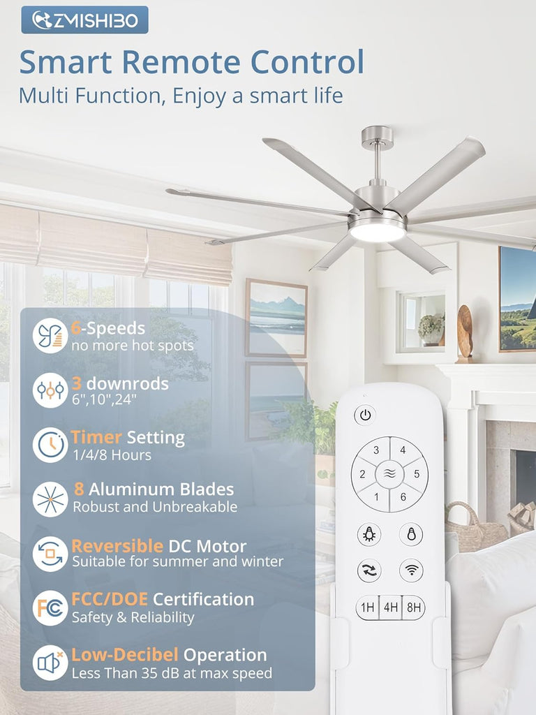 72" Ceiling Fan with LED Light and Remote - Nickel