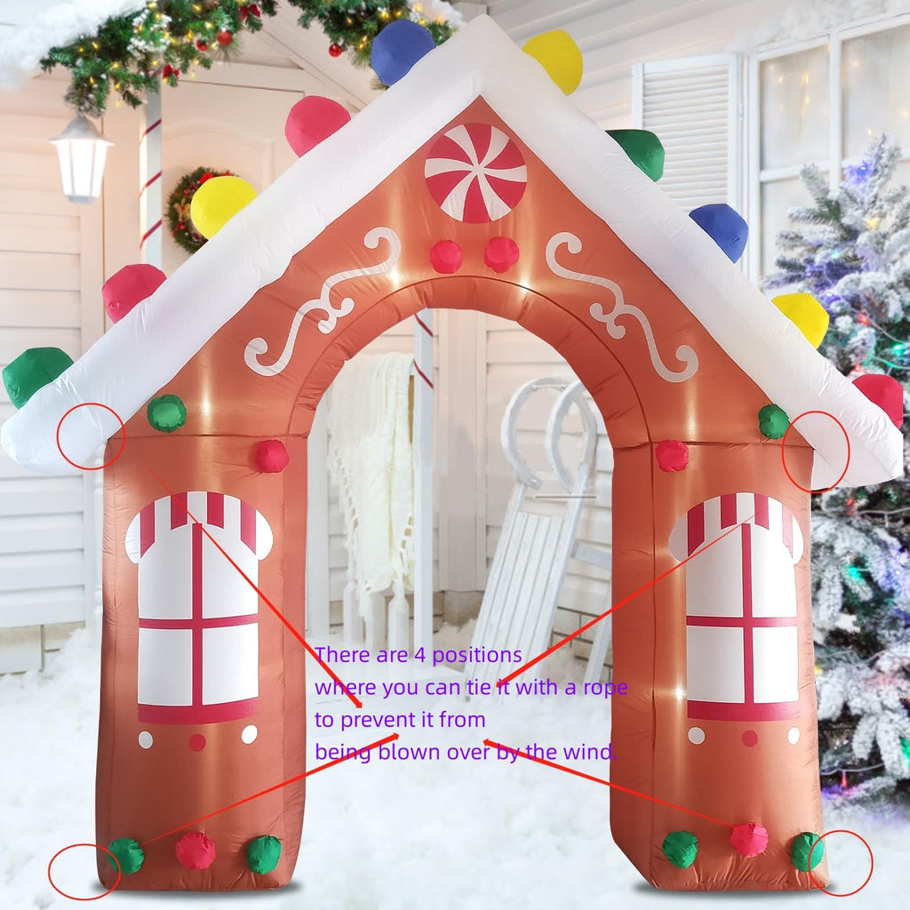 10FT Christmas Inflatables Gingerbread House Archway Outdoor Decorations, Giant Christmas Arch Blow Up Yard
