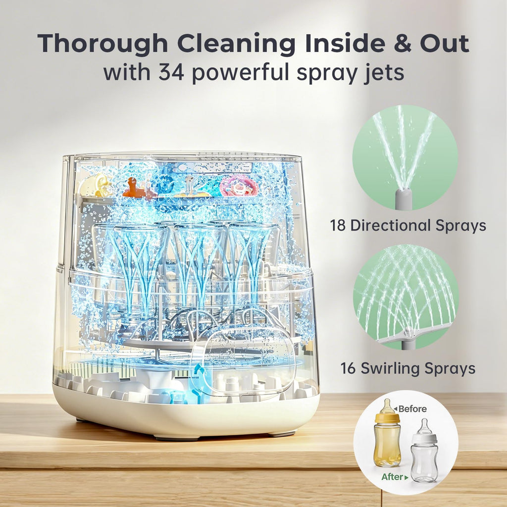 Baby Bottle Washer Steam Dryer: All in One Cleaning Machine for Bottles Pump Parts & Baby Essentials Replaces Hand