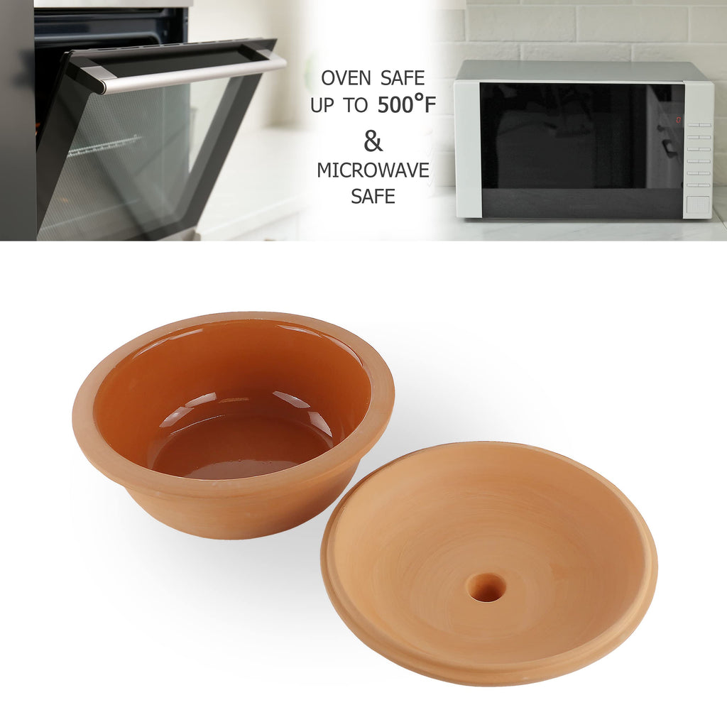 Eurita 2 Quart Terracotta Clay Dutch Oven - Natural, Lead‐& Cadmium‐Free, Oven & Microwave Safe, Rustic Slow-Cooker