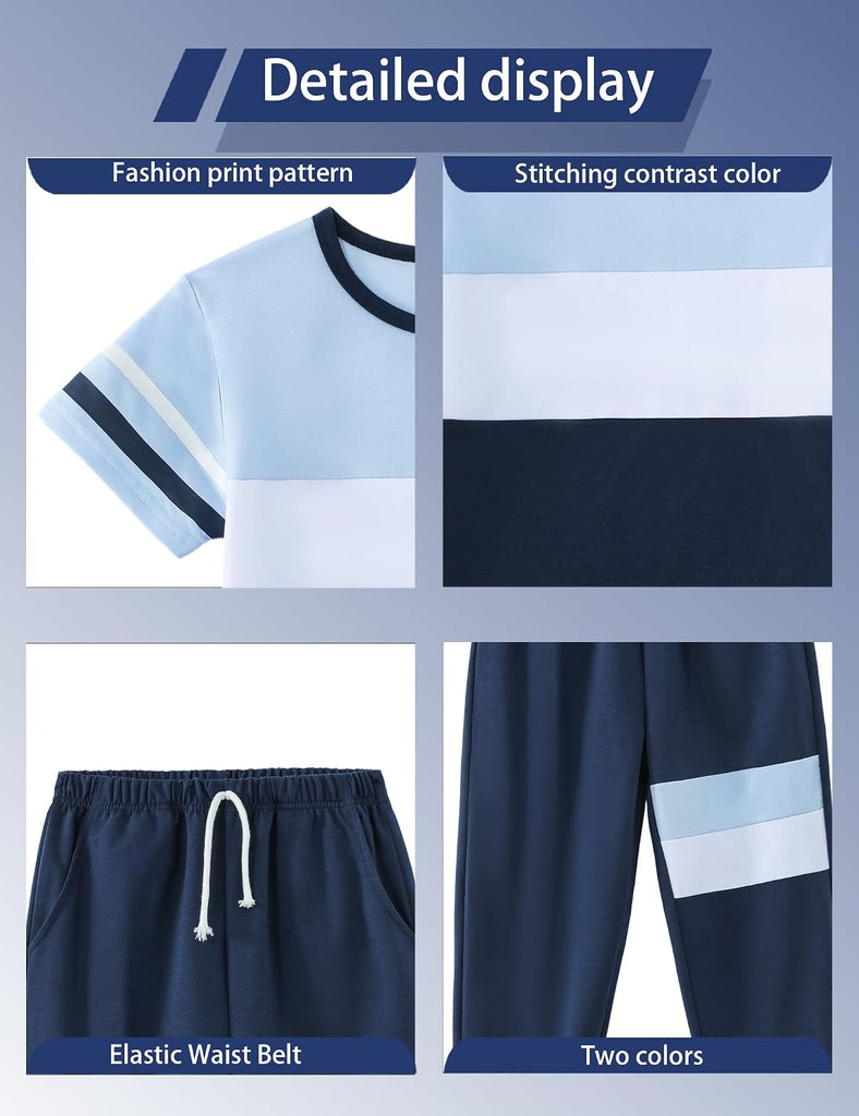 Boys Clothes 2 Piece Color Block Short Sleeve T-Shirt and Active ColorBlock Pants Casual Clothing Outfits