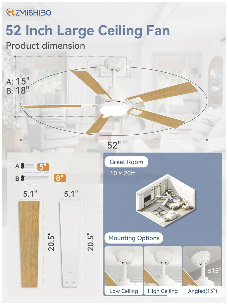 52" Coastal Ceiling Fan with Light, Remote Control, White