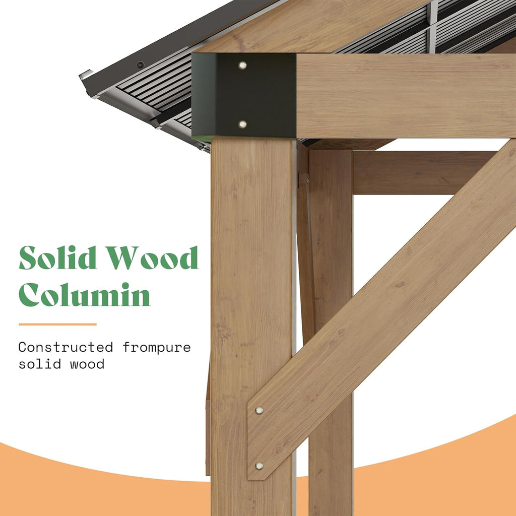 10x12 ft Spruce Wood Gazebo, Hardtop Pergola with Metal Stee - Image 4