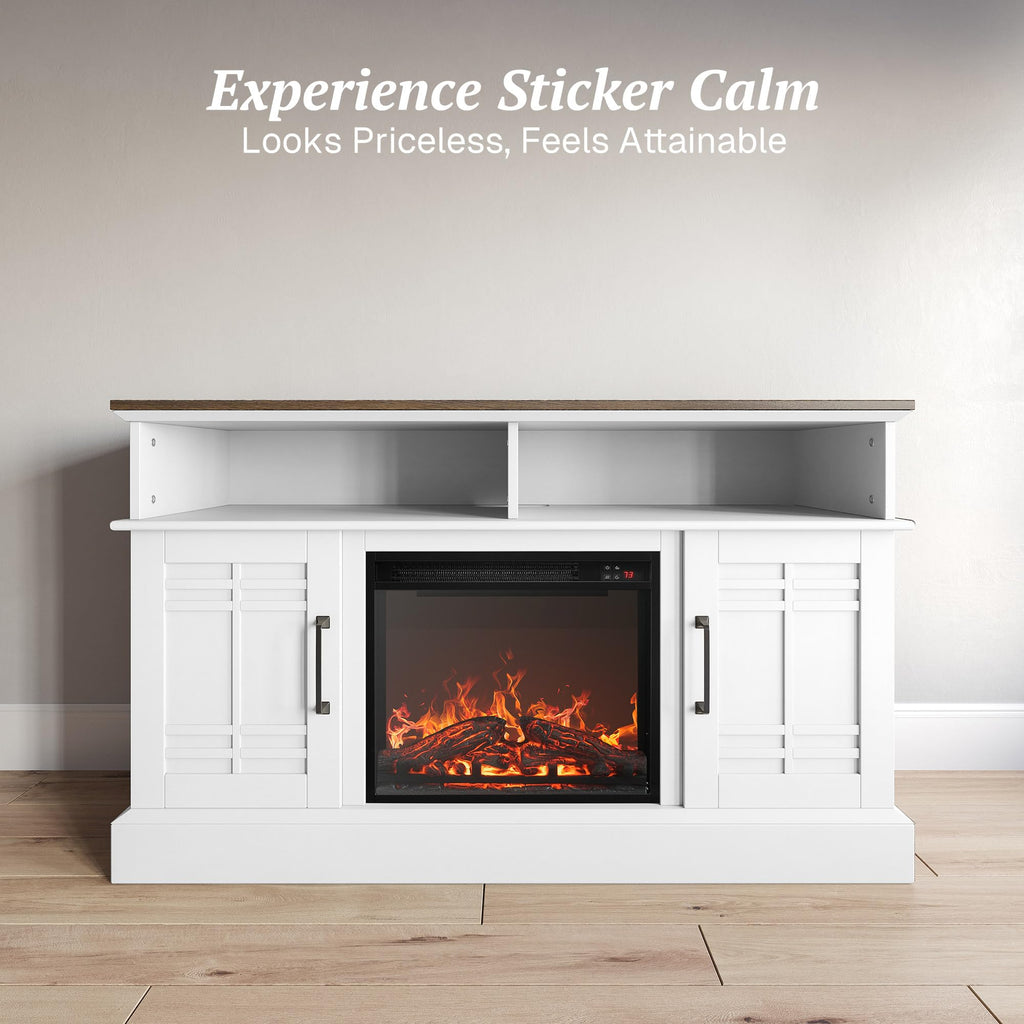Norrell 48" TV Stand with 18" Electric Fireplace - White
