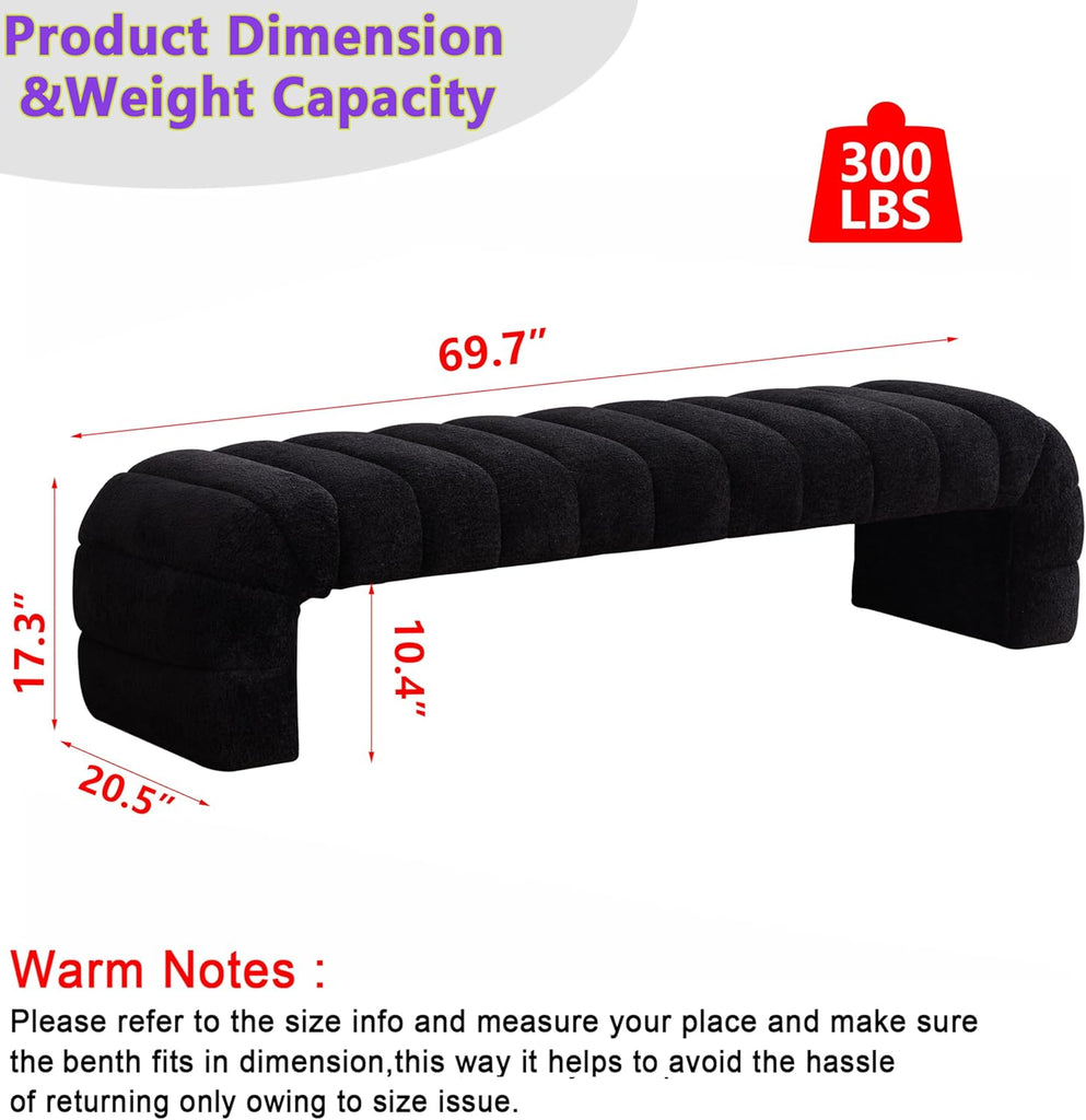 Arched Ottoman Bench Living Room,69.7" Chenille Long Benches for Bed End King Size,Modern Channel Tufted Seating