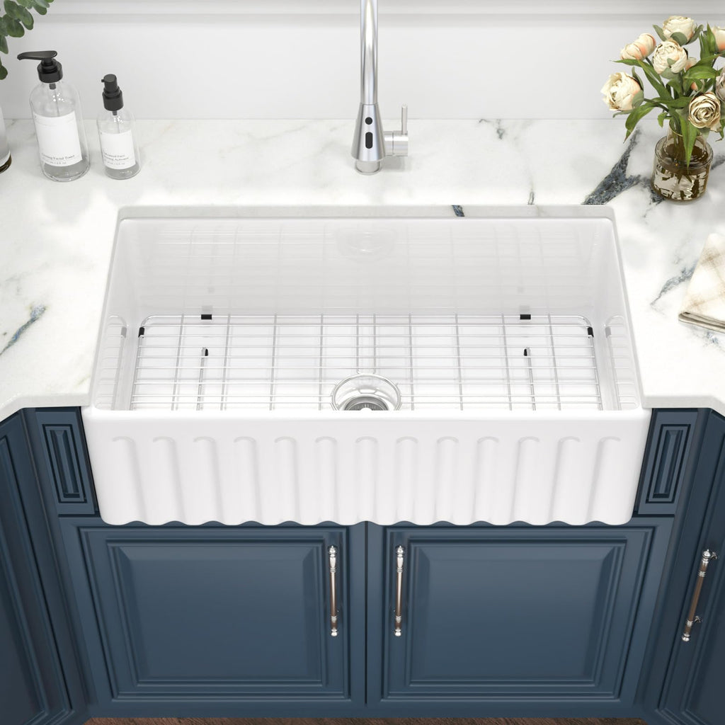30 Farm Sink White - 30 x 18 Inch Farmhouse Kitchen Sink Flat Apron Front White Ceramic Porcelain Fireclay Single
