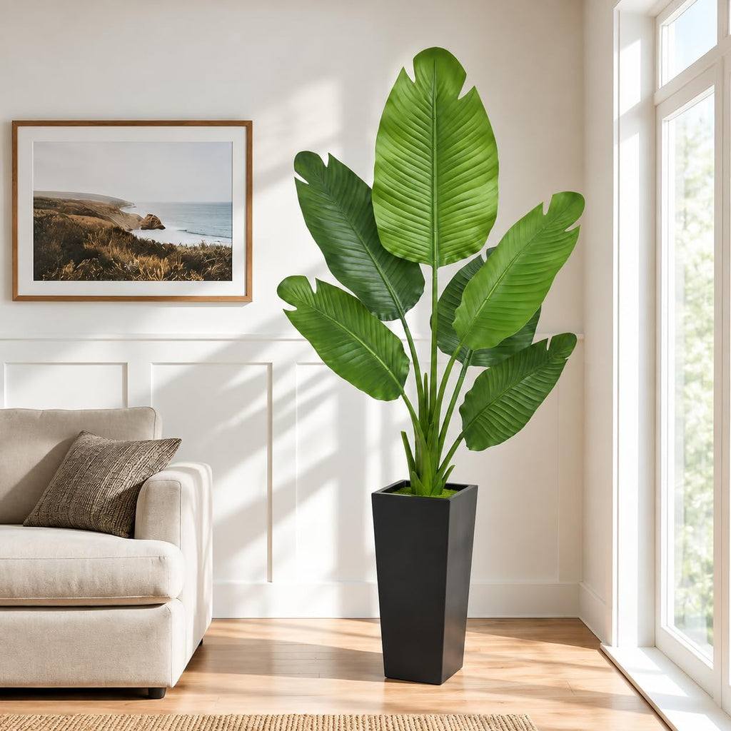 Artificial Bird of Paradise Plant 5FT Tall, Large Fake Tropical Palm Tree with 9 Realistic Banana Leaves, UV