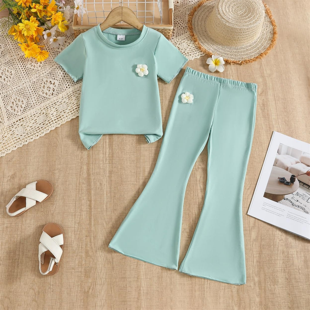 Kid Toddler Girl Clothes Outfits Short Sleeve Butterfly Top Flared Leg Pants Summer Clothing Set