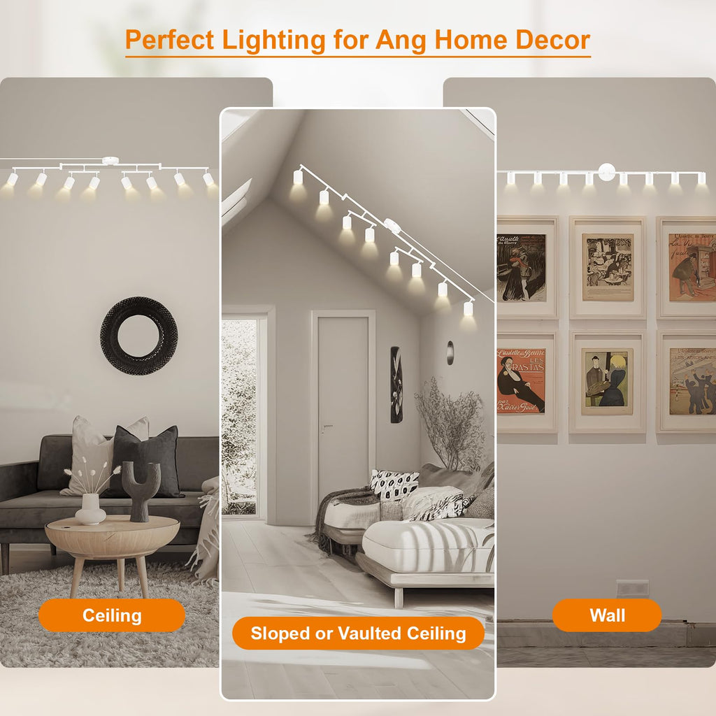 Plug in Track Lighting LED, Track Lighting Fixtures Ceiling, White 8-Light Kitchen Light Kit, Plug in Wall Light