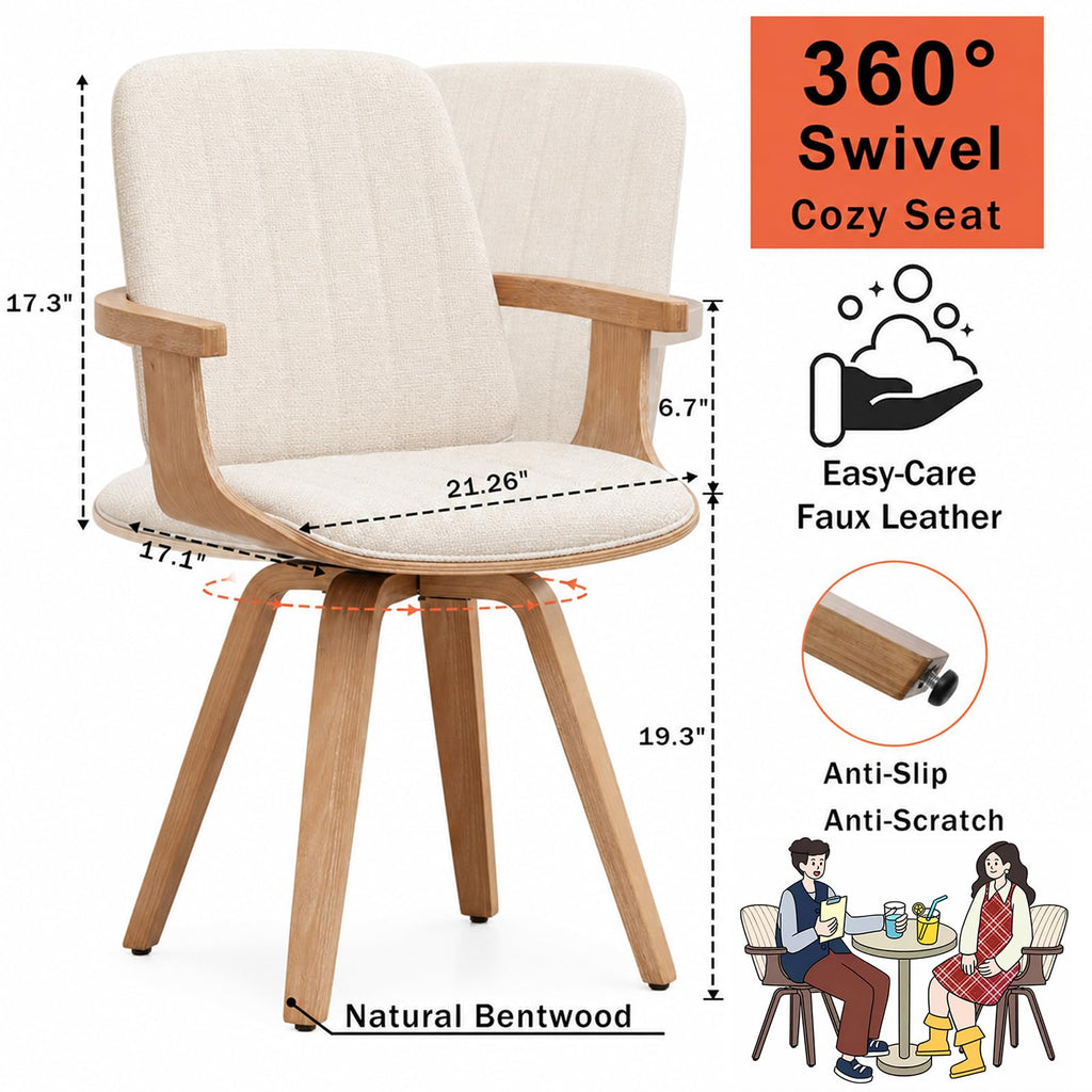 Dining Chairs Set of 4, Mid Century Modern Dining Room Chairs, Upholstered Faux Leather Kitchen Chairs with Wooden