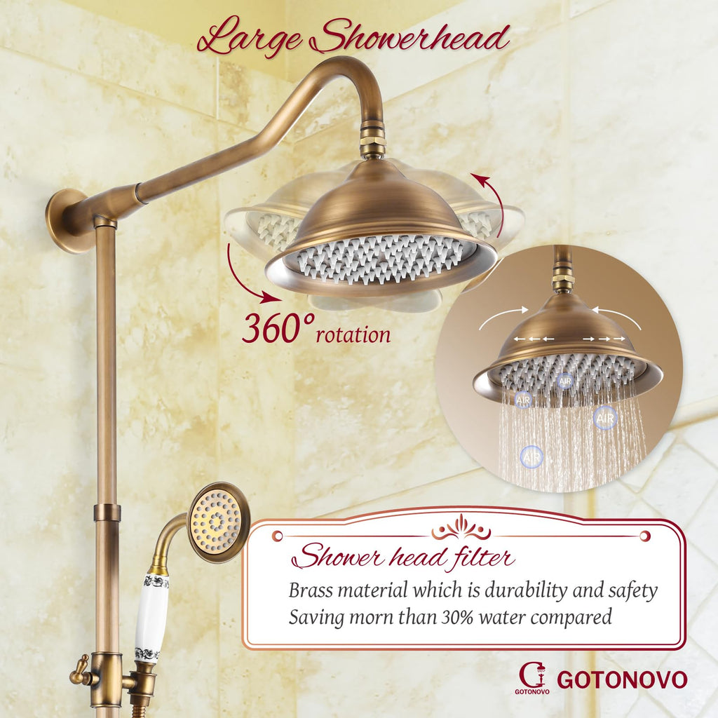 Vintage Exposed Shower Faucet Set with Tub Spout,Antique Brass
