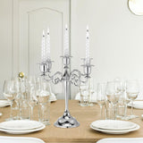 Candelabra Candle Holders, 5 Arm Metal Candlestick Stand for Taper Candles, 10.5 inch Tall Candle StandDecor, Silver