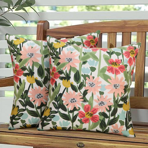 Outdoor Pillows Covers Pack of 2 Spring Summer Floral Waterproof Throw Pillow Covers 18X18 inch Outdoor Pillows