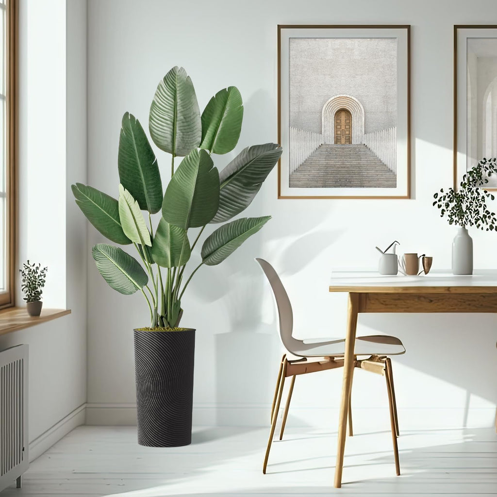Artificial Tree in Geometric Spiral Pattern Planter, Fake Bird of Paradise Silk Tree for Indoor and Outdoor Home