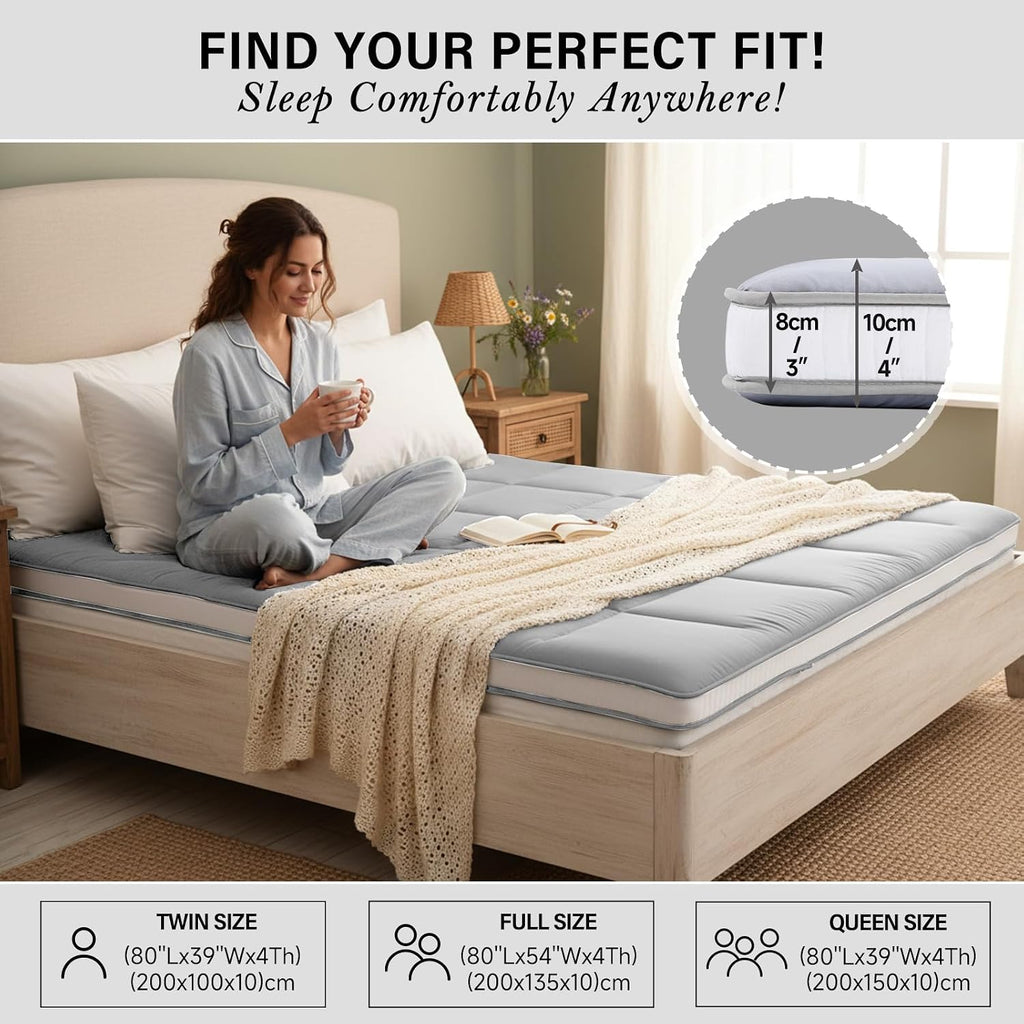 Japanese Floor Mattress, Roll-Up Futon with Storage Bag