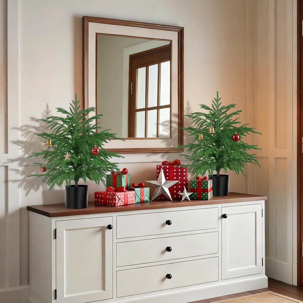 2PCS Faux Norfolk Pine Topiary Trees with Pot, 2FT UV-Anti Decor