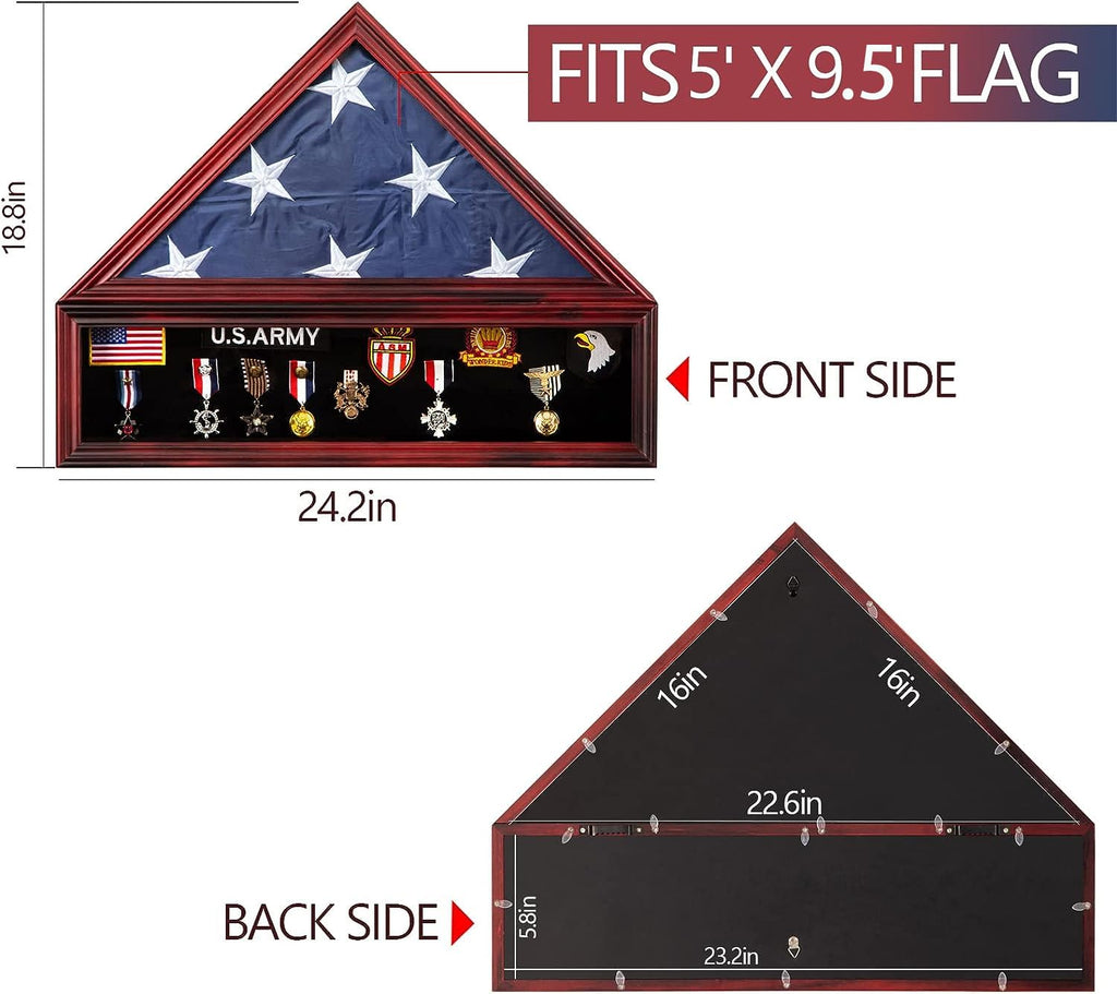 Medium Military Shadow Box with Flag Display Case, Mahogany