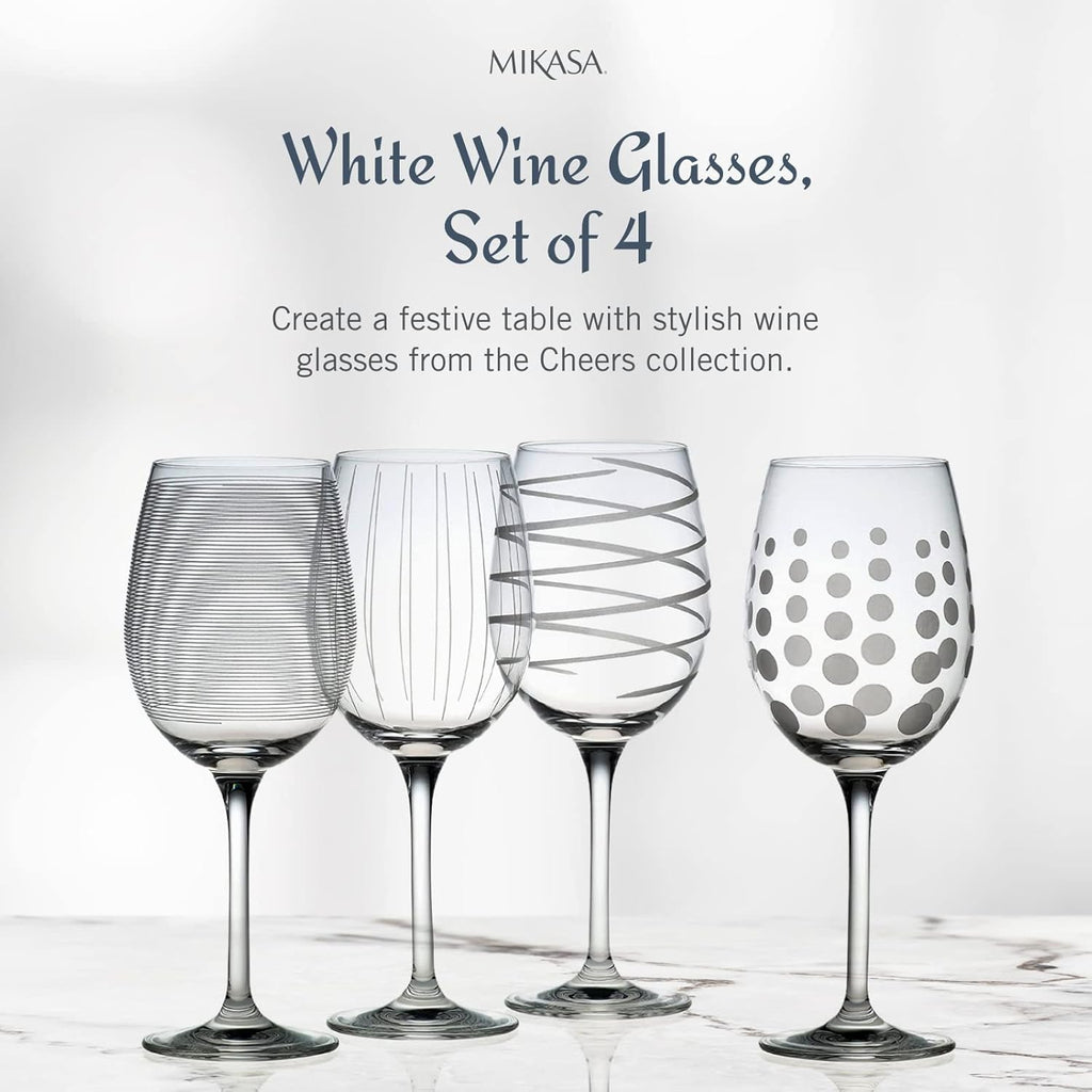 Cheers White Wine Glasses Set of 4, 16-Ounce Elegant Glassware, Durable and Dishwasher Safe, Perfect for Everyday or