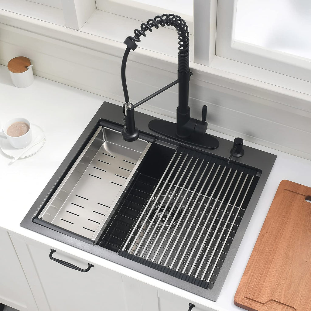 25 Inch Black Drop In - 25x22-Inch Drop In/Topmount sink