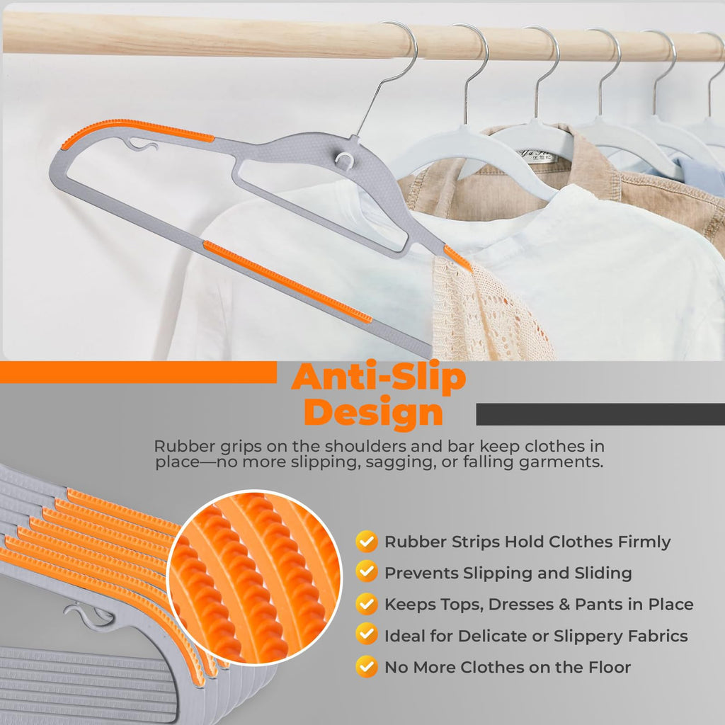 Plastic Hangers 50 Pack, Cascading Slim Space Saving Clothing Hangers with 360° Rotating Hook, Non Slip Clothes