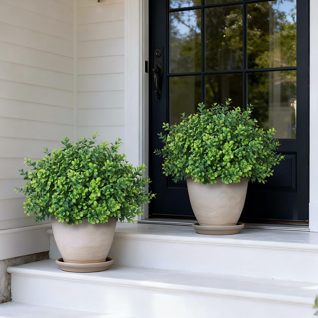 2 Sets of Artificial Boxwood Topiary Trees for Front Door Decoration(Green)