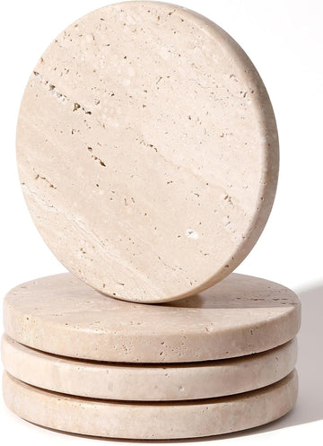 Beige Travertine Coasters,Marble Absorbent Coasters 4 '' - Set of 4